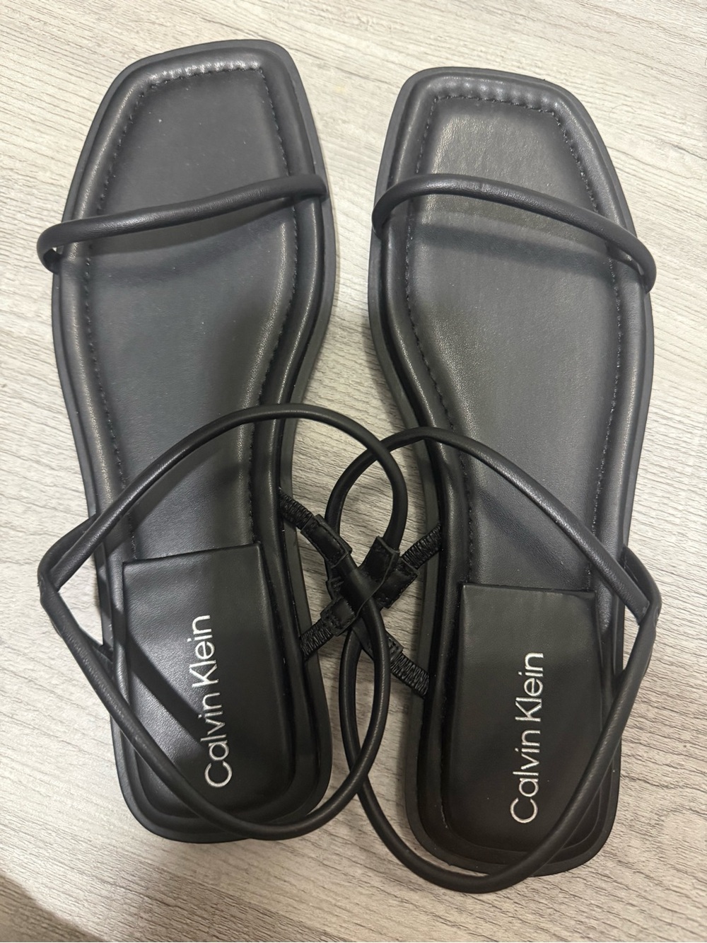 Calvin Klein Black Minimalist Square-Toe Strappy Sandals